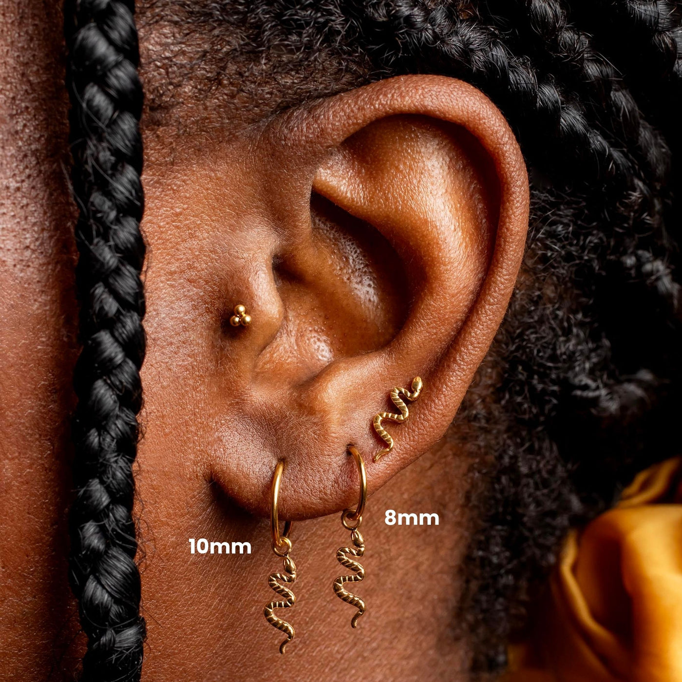 Viper Removable Snake Drop Charm Titanium Huggie Earrings