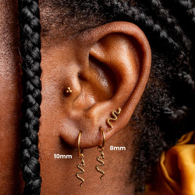 Viper Removable Snake Drop Charm Titanium Huggie Earrings