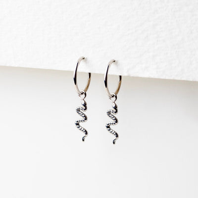 Viper Removable Snake Drop Charm Titanium Huggie Earrings