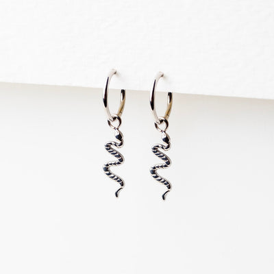 Viper Removable Snake Drop Charm Titanium Huggie Earrings