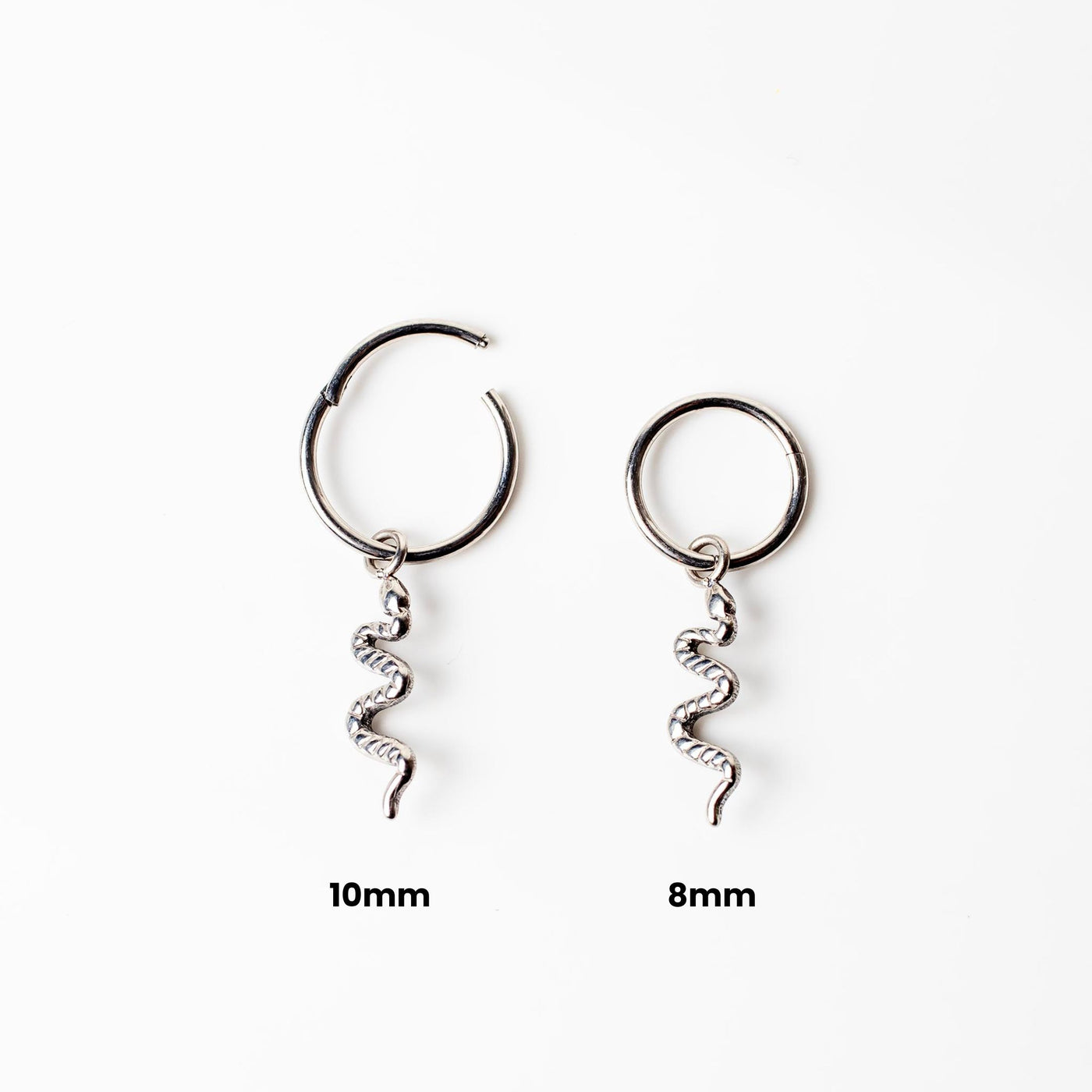 Viper Removable Snake Drop Charm Titanium Huggie Earrings