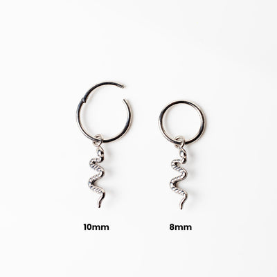 Viper Removable Snake Drop Charm Titanium Huggie Earrings