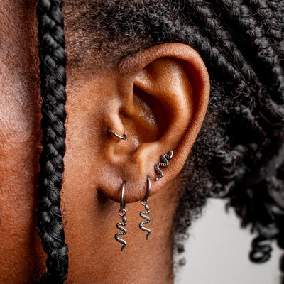 Viper Removable Snake Drop Charm Titanium Huggie Earrings