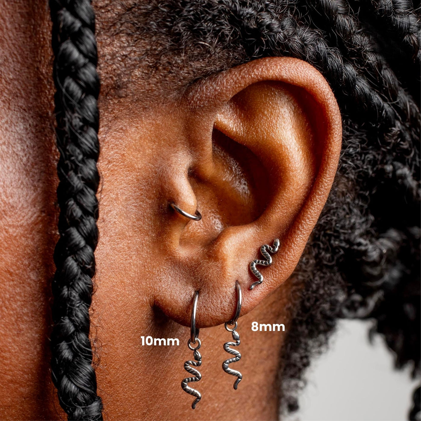 Viper Removable Snake Drop Charm Titanium Huggie Earrings