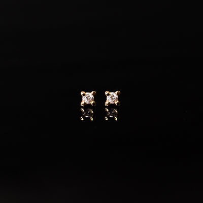 Whisper Genuine Diamond Prong Flat Back Sleeper Earrings - 14k Solid Gold