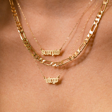 Zodiac Sign Astrology Script Necklace - 14K Solid Gold - Aquarius / 18