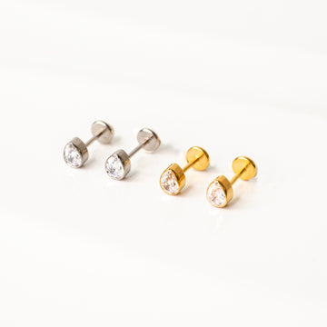 Crystal Teardrop Bezel Set Titanium Flat Back Sleeper Earrings