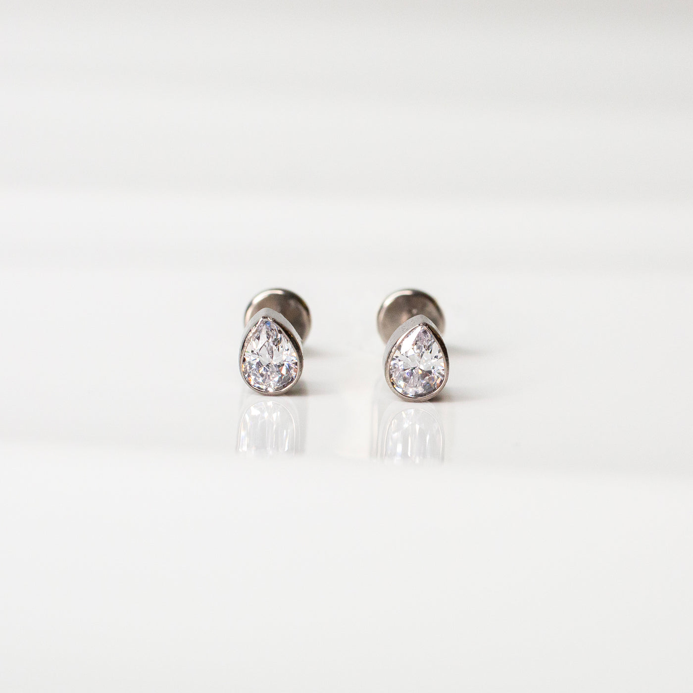 Crystal Teardrop Bezel Set Flat Back Sleeper Earrings