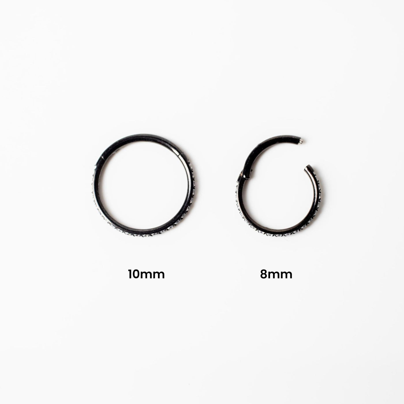 Jet Black Wisp Crystal Pavé Hinged Segment Ring - Titanium Clicker Hoop for Noses, Ears + Cartilage
