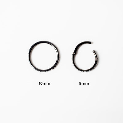 Jet Black Wisp Crystal Pavé Hinged Segment Ring - Titanium Clicker Hoop for Noses, Ears + Cartilage