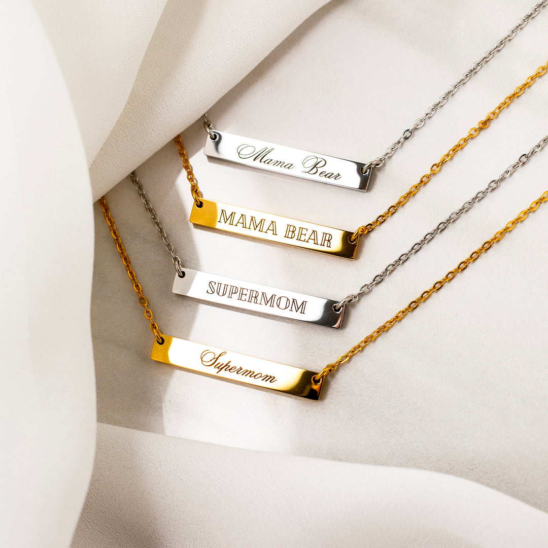 Mama Bear Horizontal Engraved Bar Necklace – Grayling