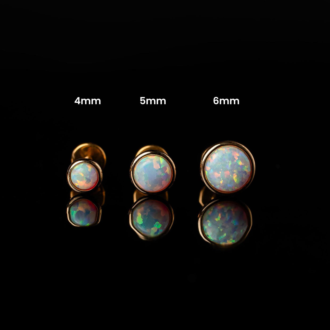 Prismatic Opal Bezel Set Flat Back Sleeper Earrings - 14k Solid Gold