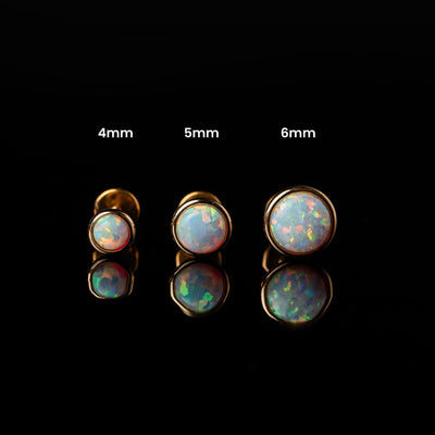 Prismatic Opal Bezel Set Flat Back Sleeper Earrings - 14k Solid Gold