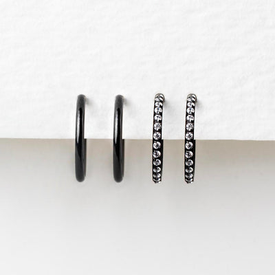 The Spellbound Jet Black Clicker Hoop Earring Set