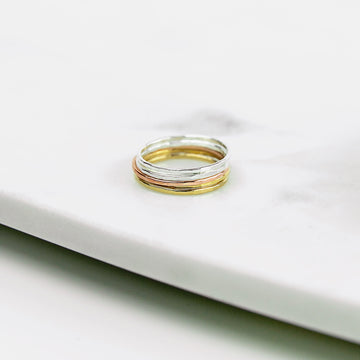 Stacking Ring Set of 3 Mixed Metal Rings / Silver Dotted Bands, Solid 14k  Gold Hammered Band -  Israel