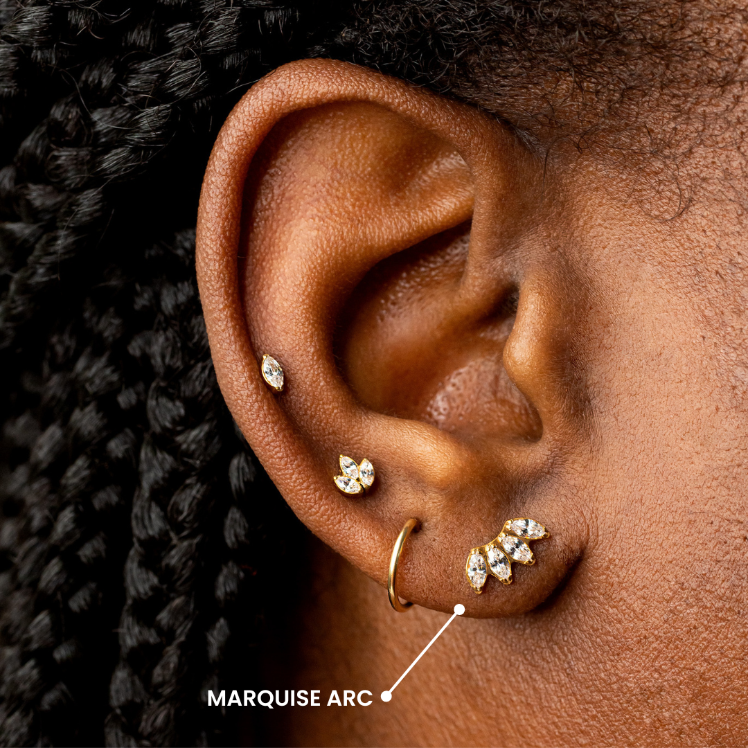 Marquise Arc Flat Back Earrings - Four Inlaid Crystals
