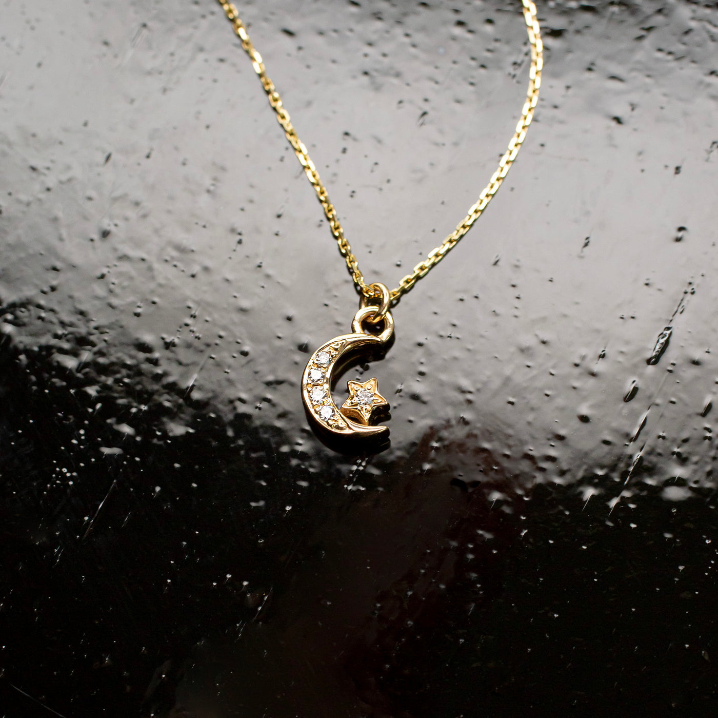 Diamond Pavé Moon & Star Pendant Necklace - 14K Solid Gold
