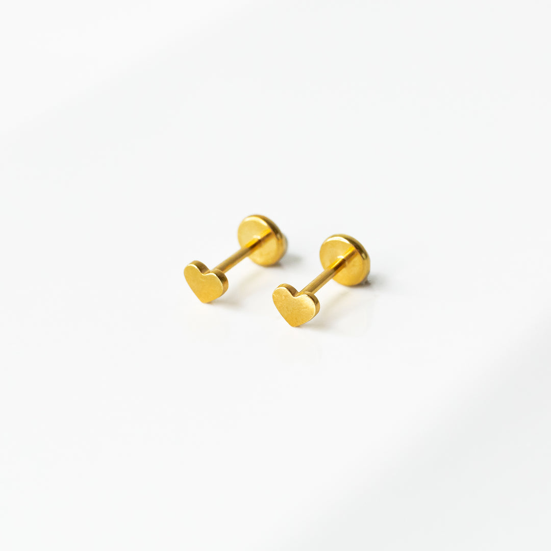 Heart Flat Back Sleeper Earrings Gold / Pair