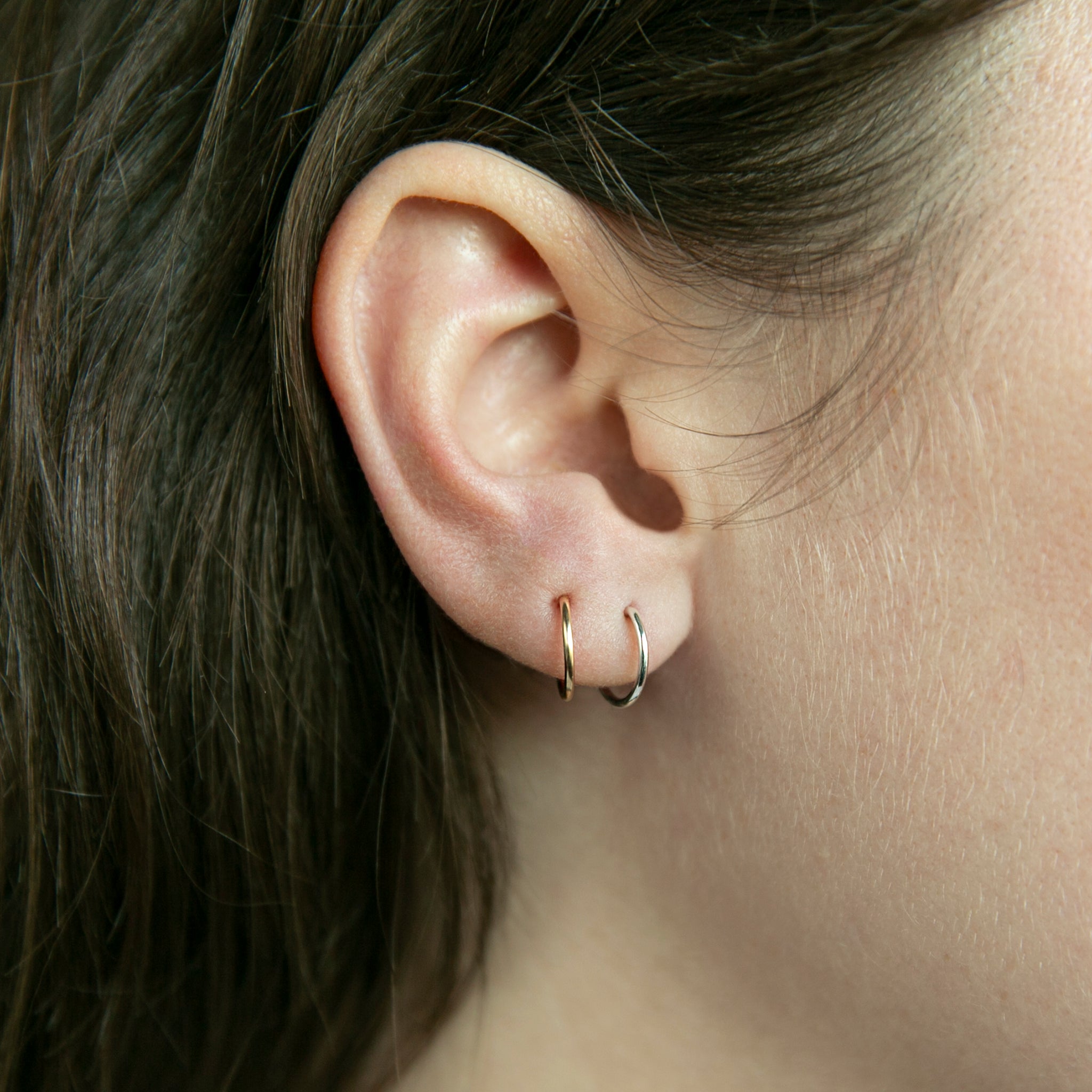 Grayling Weightless Huggie Earring Set 14K Gold Fill Sterling Silver 10mm Diameter Hoop Handmade in Portland Oregon