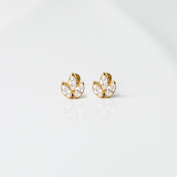Marquise Solitaire Flat Back Earrings - Inlaid Crystal - Silver - Single - Grayling