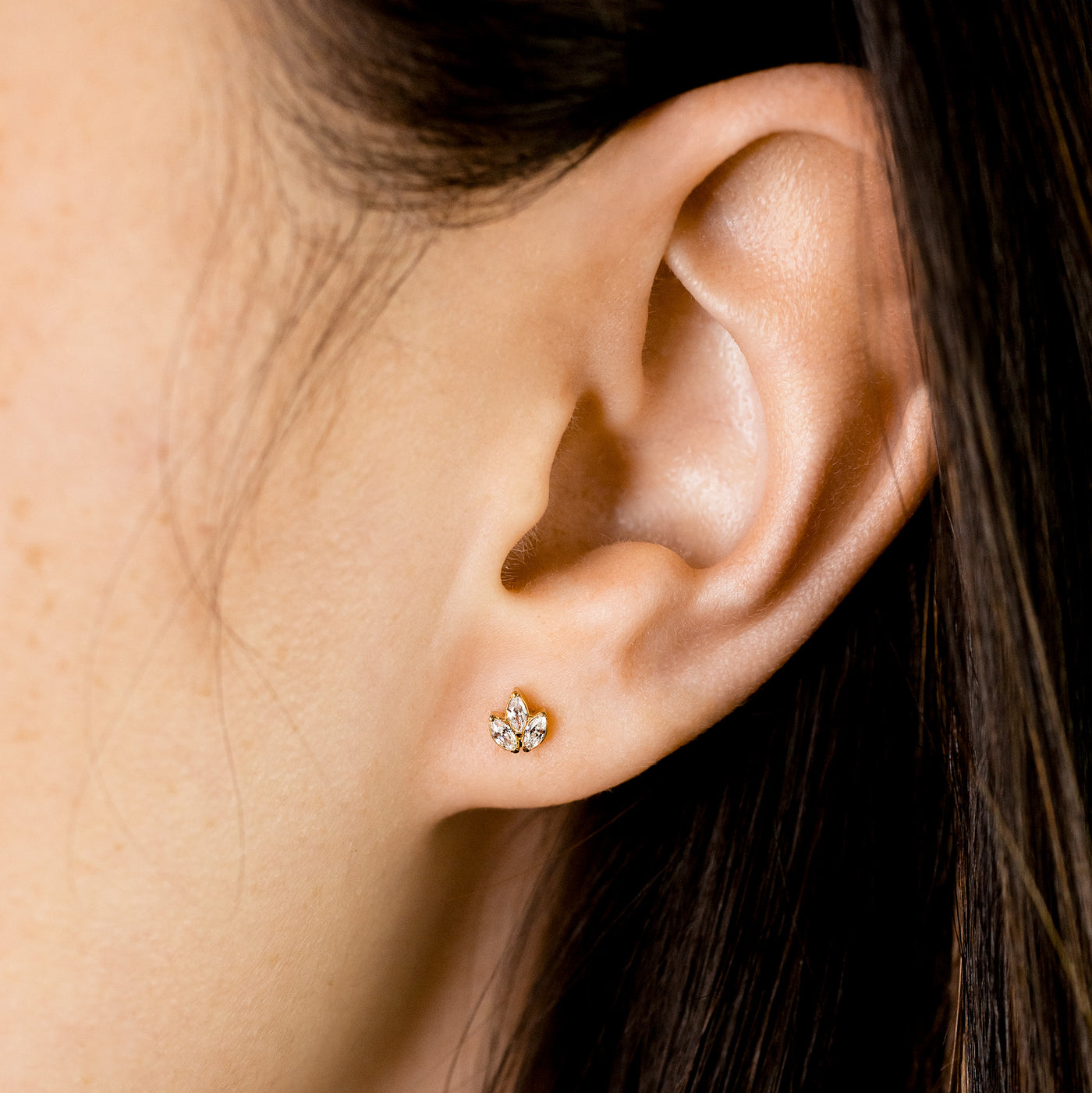 Marquise Leaf Flat Back Earrings - Three Inlaid Crystals