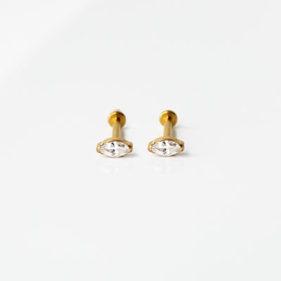Marquise Solitaire Flat Back Earrings - Inlaid Crystal