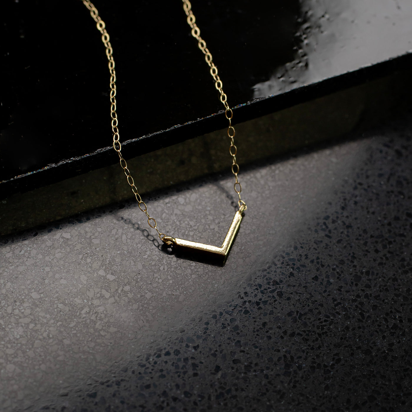 Modern V Bar Link Necklace - 14K Solid Gold