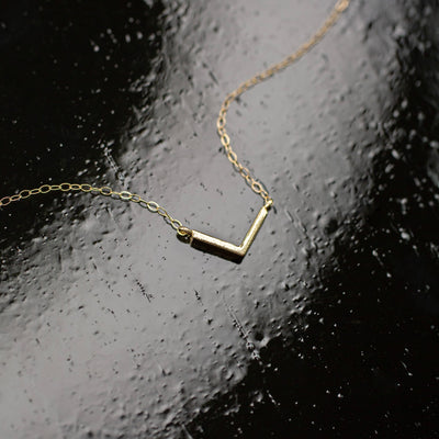 Modern V Bar Link Necklace - 14K Solid Gold