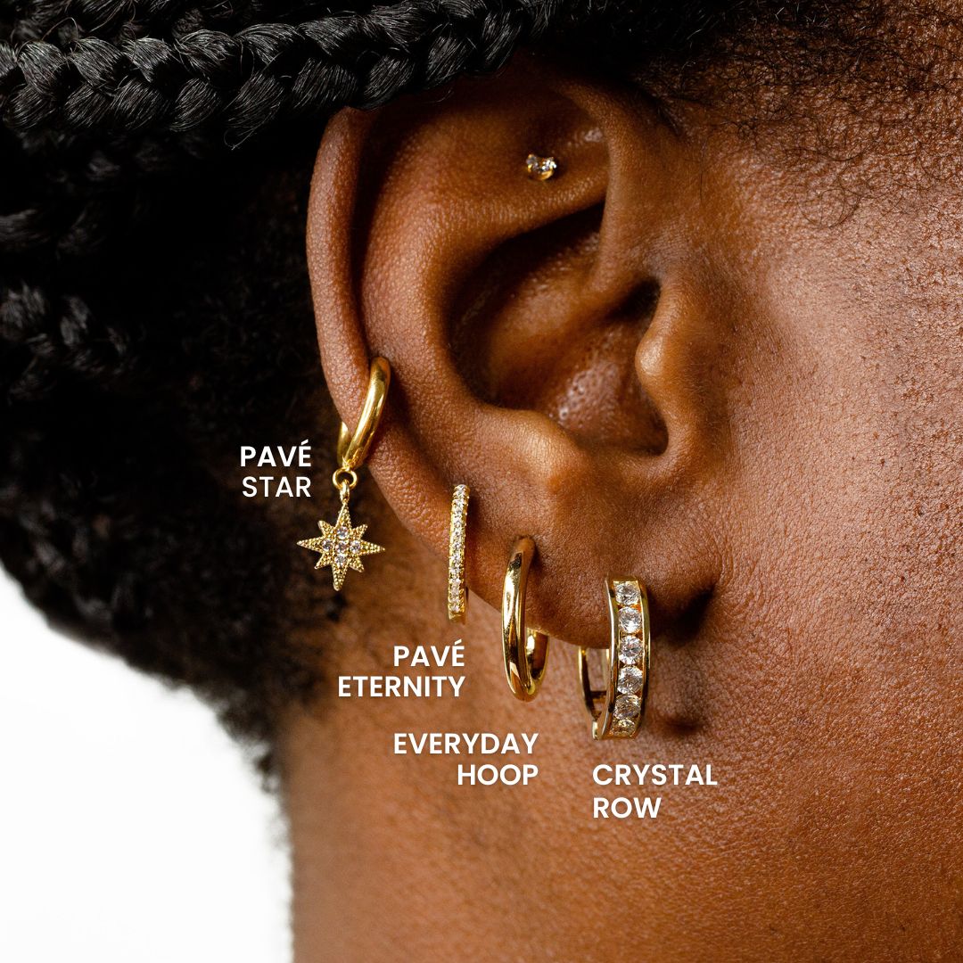 Crystal Row Locking Hoop Earrings