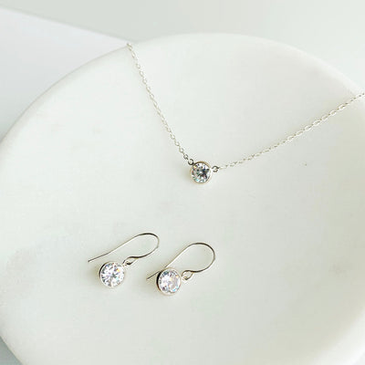 Collette Solitaire Necklace + Earrings Set